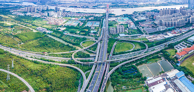 高速服务站航拍广州新光高速和环城高速全景背景