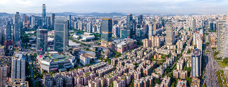 张家界森林塔全景航拍广州天河区城市建筑群背景