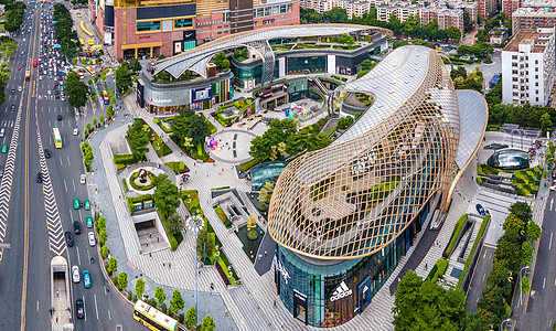 航拍全景广州天河区天环广场购物中心背景