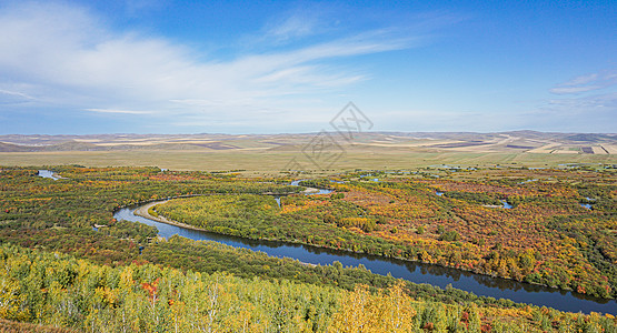 内蒙古海拉尔初秋呼伦贝尔额尔古纳湿地的五彩景象背景