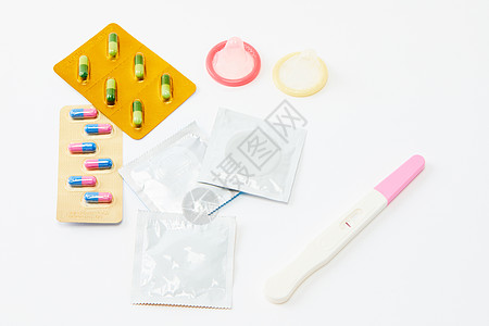 封装测试验孕棒和避孕药背景