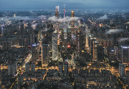 商务结构广州CBD夜间风景背景