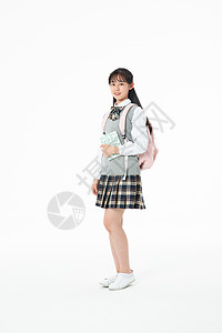 初中生女生背着书包上学背景图片