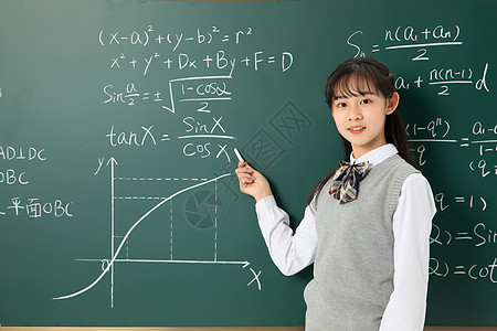 初中生女生黑板做数学题背景图片