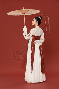 古风美女中国风古装美女撑纸伞背景