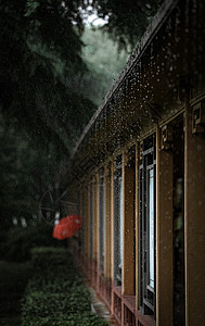 夏天梅雨季节滴雨的屋檐图片