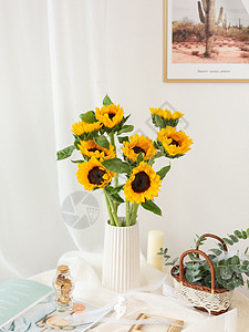 静物花卉装饰画向日葵瓶插花背景