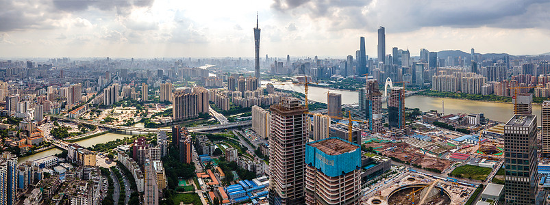 航拍全景广州琶洲未来的CBD建筑群建筑工地图片