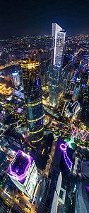 竖拍竖屏广州珠江新城CBD高楼双塔城市建筑群夜景图片