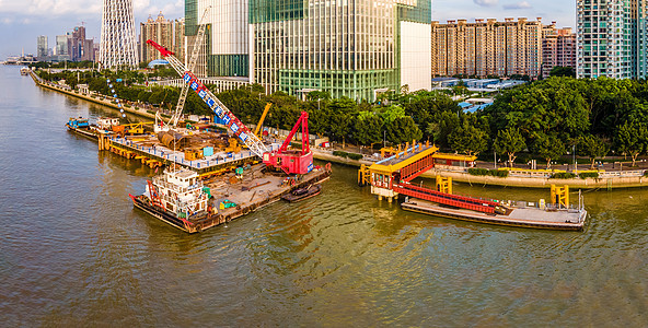 航拍珠江码头风景广州市珠江水域背景图片