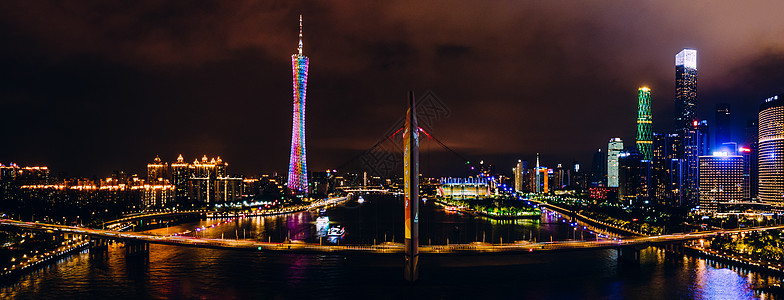 广州解放大桥全景航拍广州夜景猎德大桥城市建筑灯火背景