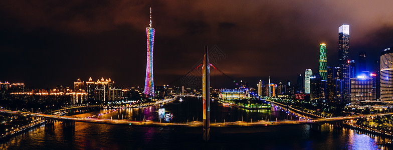 全景航拍广州夜景猎德大桥城市建筑灯火图片