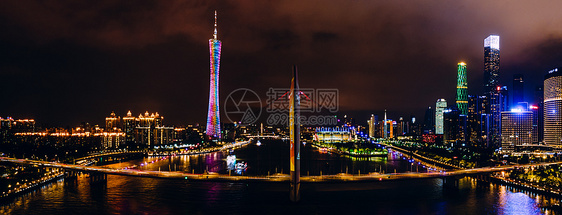 全景航拍广州夜景猎德大桥城市建筑灯火图片