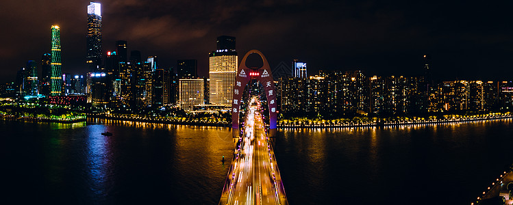 猎德大桥夜景全景航拍广州夜景猎德大桥城市建筑灯火背景