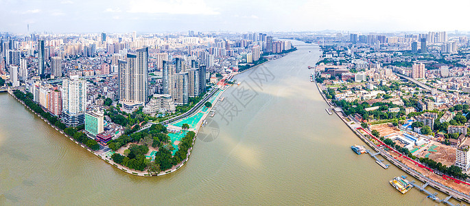 航拍建筑群广州荔湾区珠江风景城市建筑群全景天际线背景