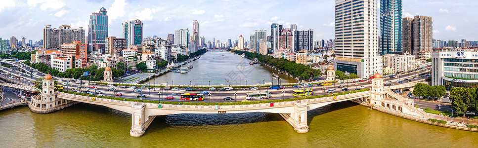 航拍广州荔湾区人民桥交通珠江风景背景图片