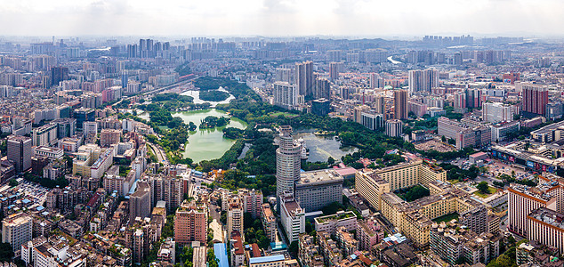 航拍建筑群航拍广州花湖公园城市建筑群全景背景