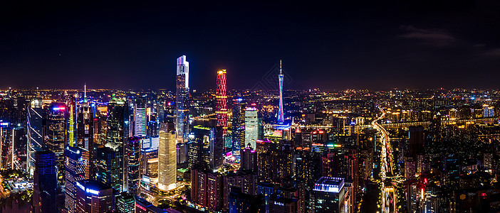 全景航拍广州珠江新城城市CBD灯火夜景图片