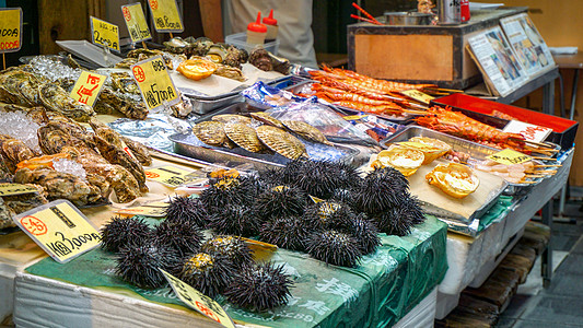 日本美食街海鲜摊位背景图片