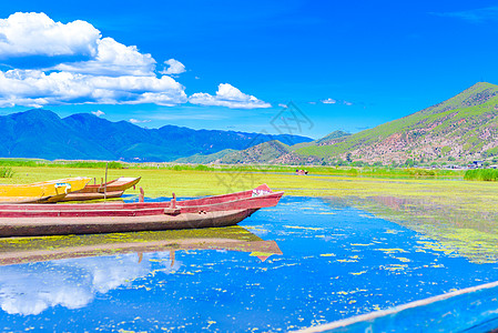 泸沽湖猪槽船泸沽湖背景