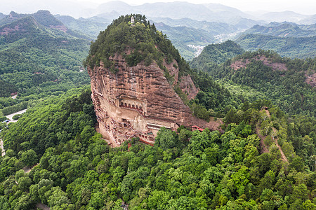 世界风景麦积山石窟航拍背景