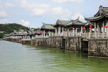 潮州凤凰山潮州地标景点广济桥背景
