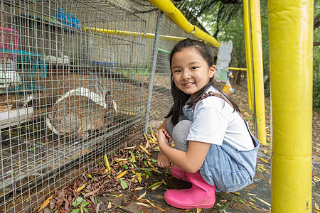 小男孩和小女孩农场喂动物图片