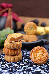 中秋节日水果月饼创意拍摄背景图片