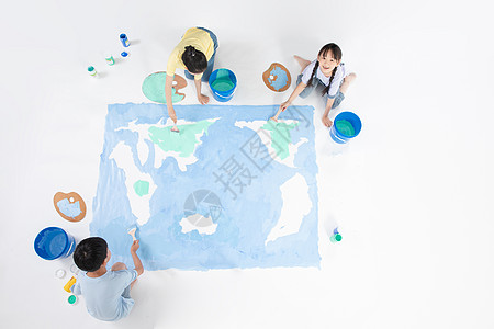 世界朋友儿童绘画世界地图背景
