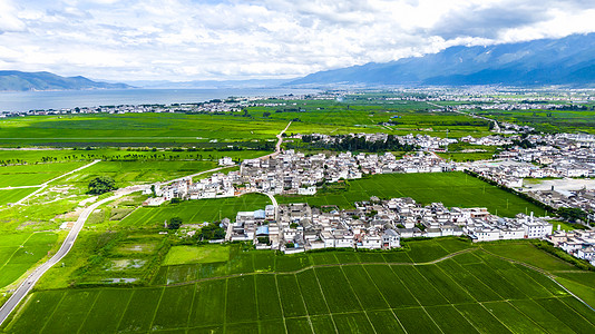 云南大理喜洲古镇田园风光航拍背景