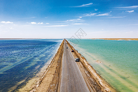 开车旅行青海双色湖道路交通背景