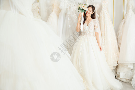 结婚礼服婚纱店甜美新娘形象背景