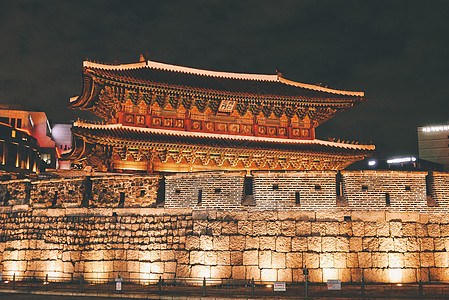 韩国夜景韩国东大门兴仁之门夜景背景