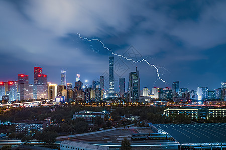 城市雨天闪电北京国贸中心背景