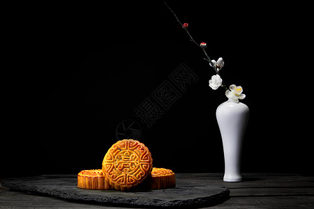 古典花瓶中国风中秋月饼背景