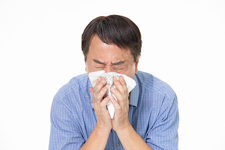 中年男性感冒生病打喷嚏背景图片