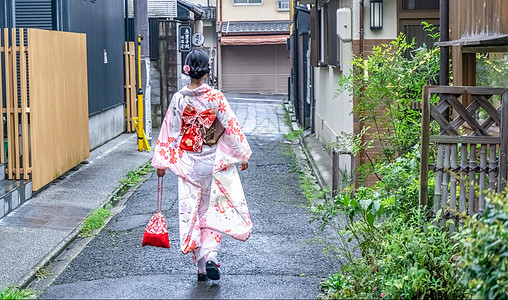 日本文化京都小巷和服女孩背景