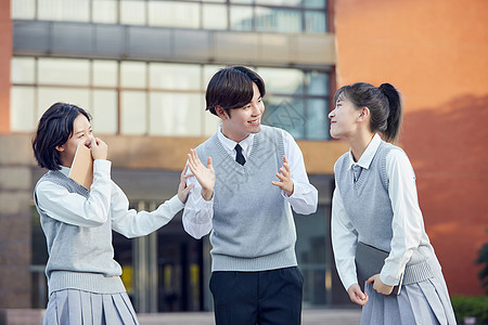 高中学生校园里开心交谈的高中生背景