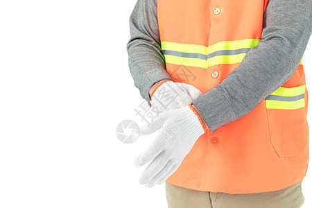 环卫工人戴手套背景图片