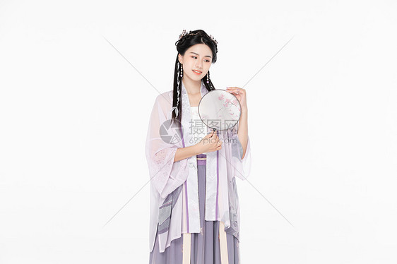  古风汉服美女拿扇子图片