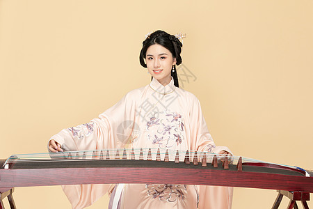 古风美女古风汉服中国风美女弹古筝背景