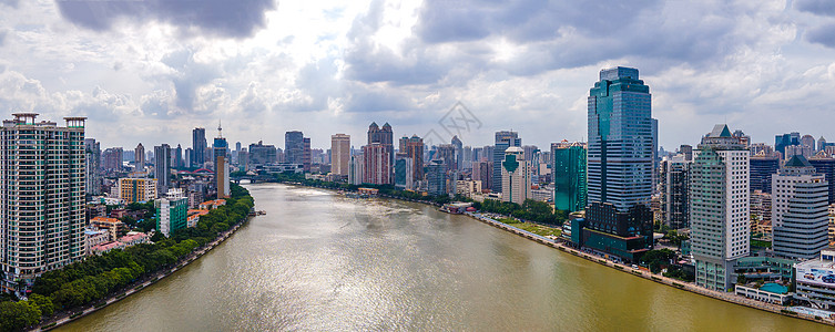 广州城市风景全景航拍珠江两岸建筑风光背景