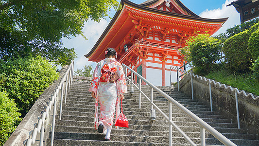 京都清水寺和服女孩高清图片