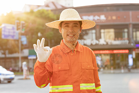 环卫工人OK手势图片