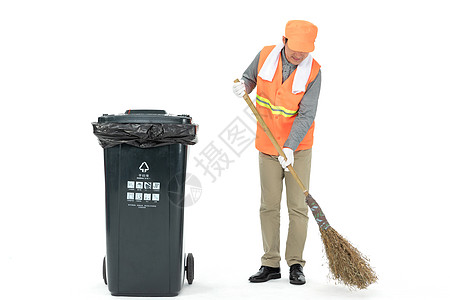 垃圾桶人物拿着扫把扫地的环卫工人背景