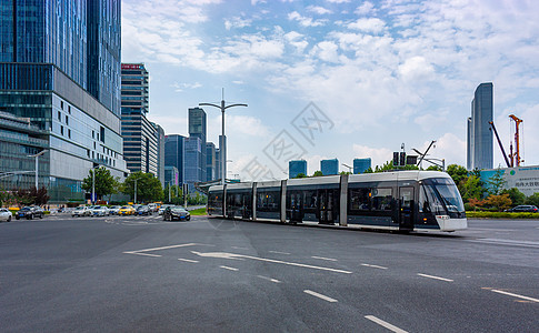 经济时代南京河西CBD有轨电车背景