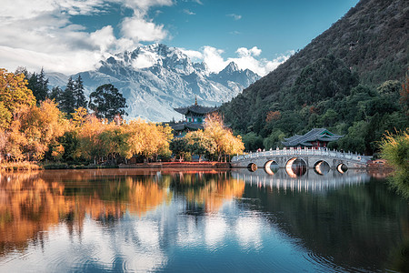 云南丽江古城云南丽江黑龙潭风光背景