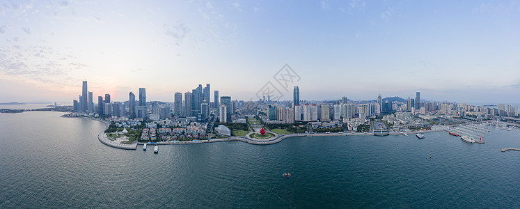 青岛城市素材海岸线高楼大厦航拍全景背景