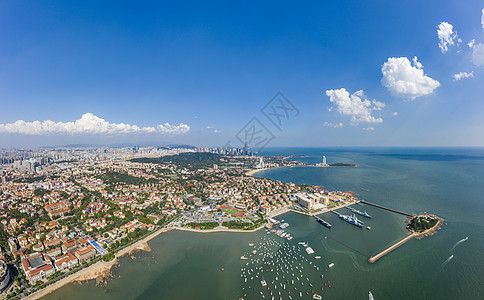 帆船中心青岛市中心五四广场和奥帆中心航拍全景背景