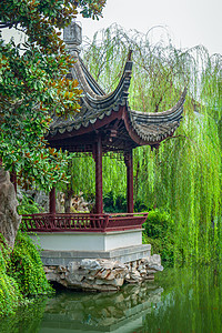 中式花园南京瞻园的古风亭子背景